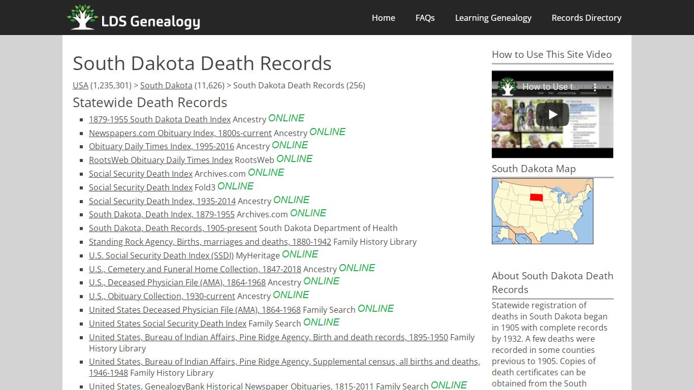 South Dakota Death Records - LDS Genealogy