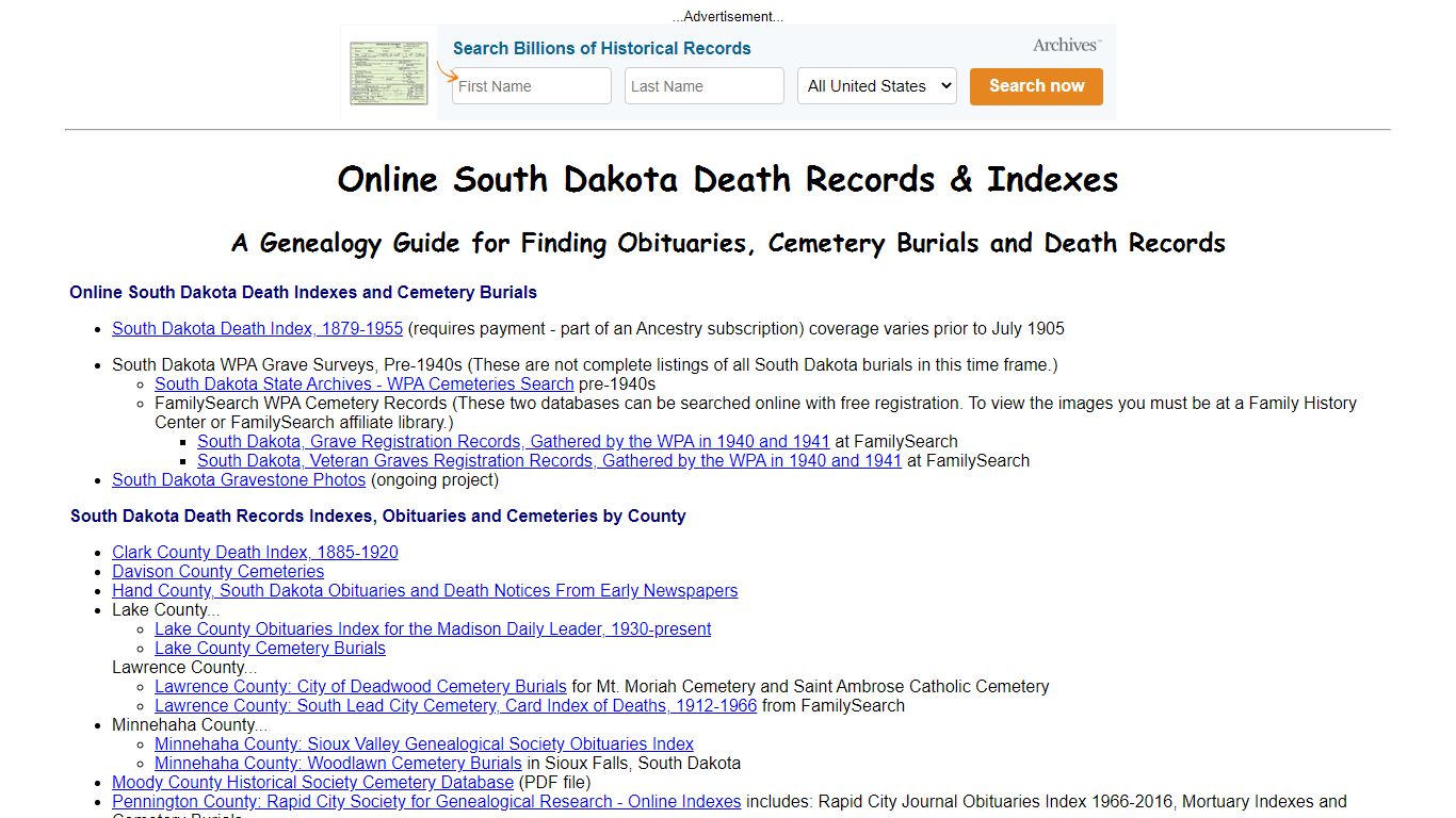 Online South Dakota Death Indexes, Records & Obituaries